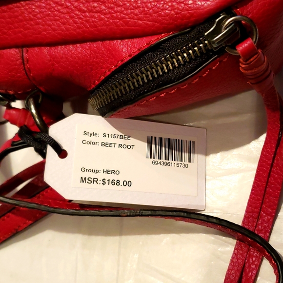 Sanctuary HERO New Leather Crossbody X-body Shoulder Handbag RED/Beet ๐HP๐ - Picture 8 of 13